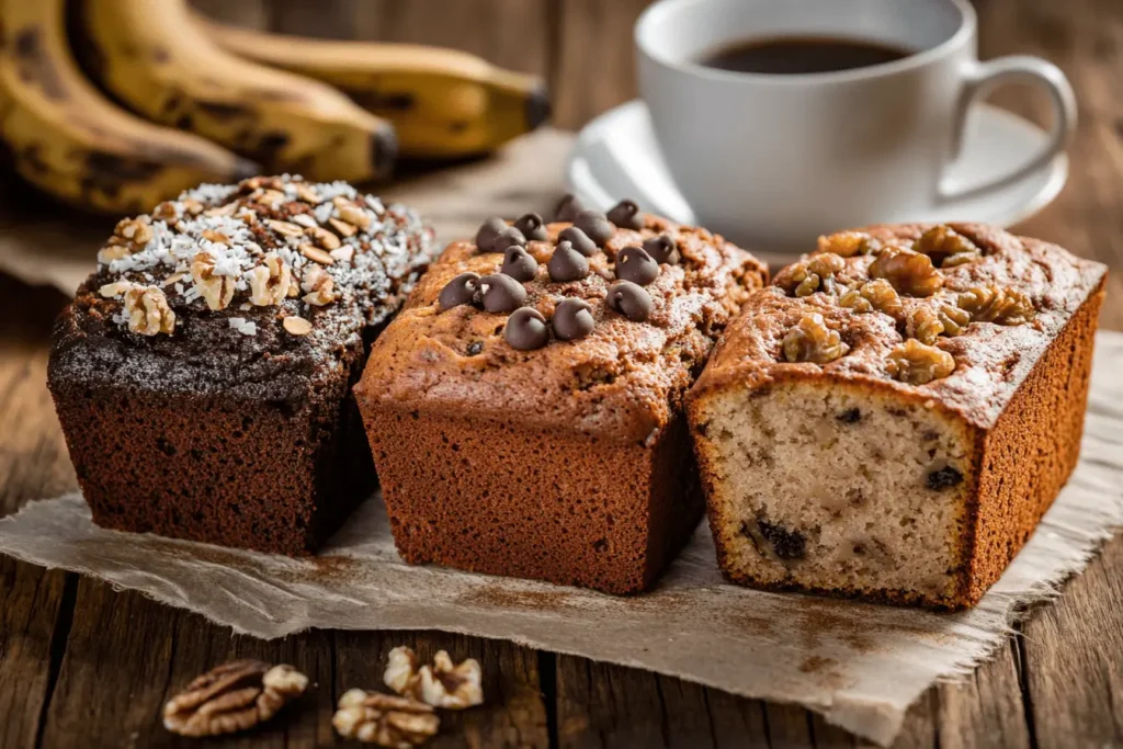 Moist & Fluffy Banana Bread Without Baking Soda: Easy Recipe & Tips 3 Moist & Fluffy Banana Bread Without Baking Soda: Easy Recipe & Tips Four variations of banana bread without baking soda: chocolate chip, coconut, morning glory, and cinnamon swirl