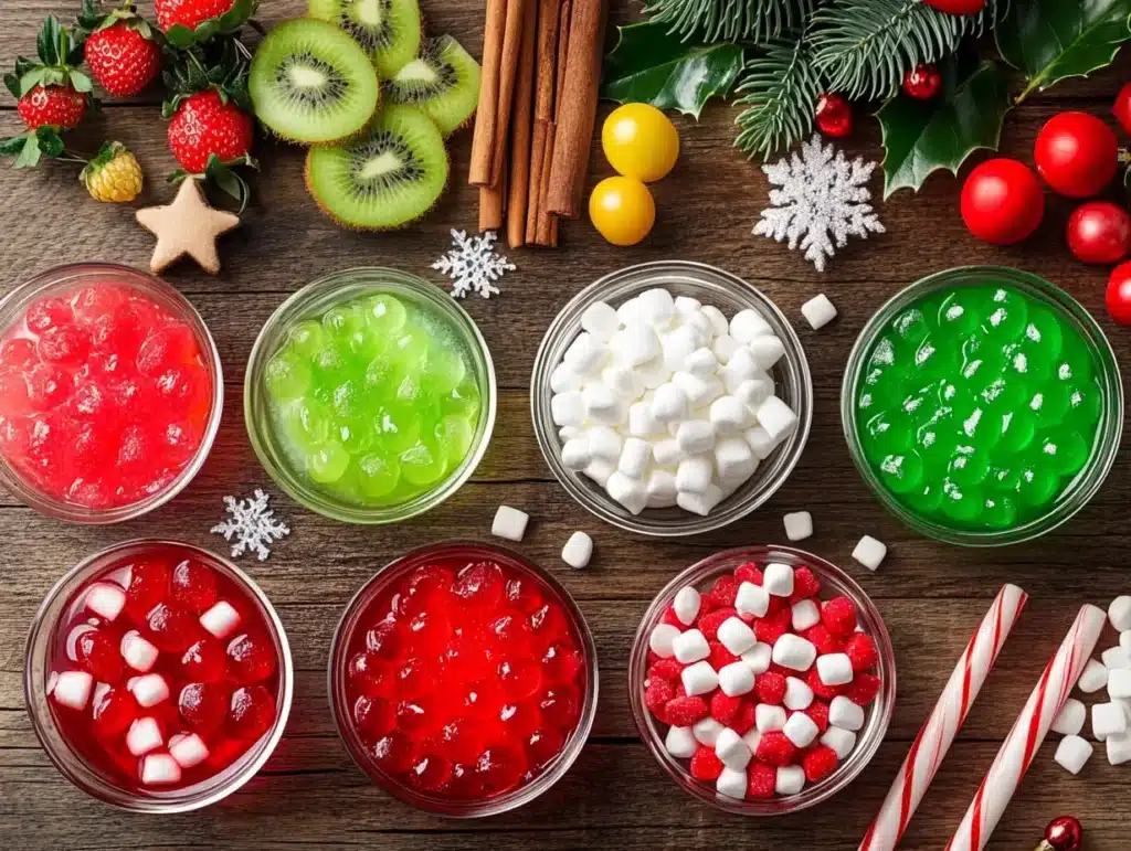 Christmas Jello Recipes You Must Try for a Magical Holiday 2 Christmas Jello Recipes You Must Try for a Magical Holiday Ingredients for Christmas Jello recipes, including gelatin, fruits, and toppings.